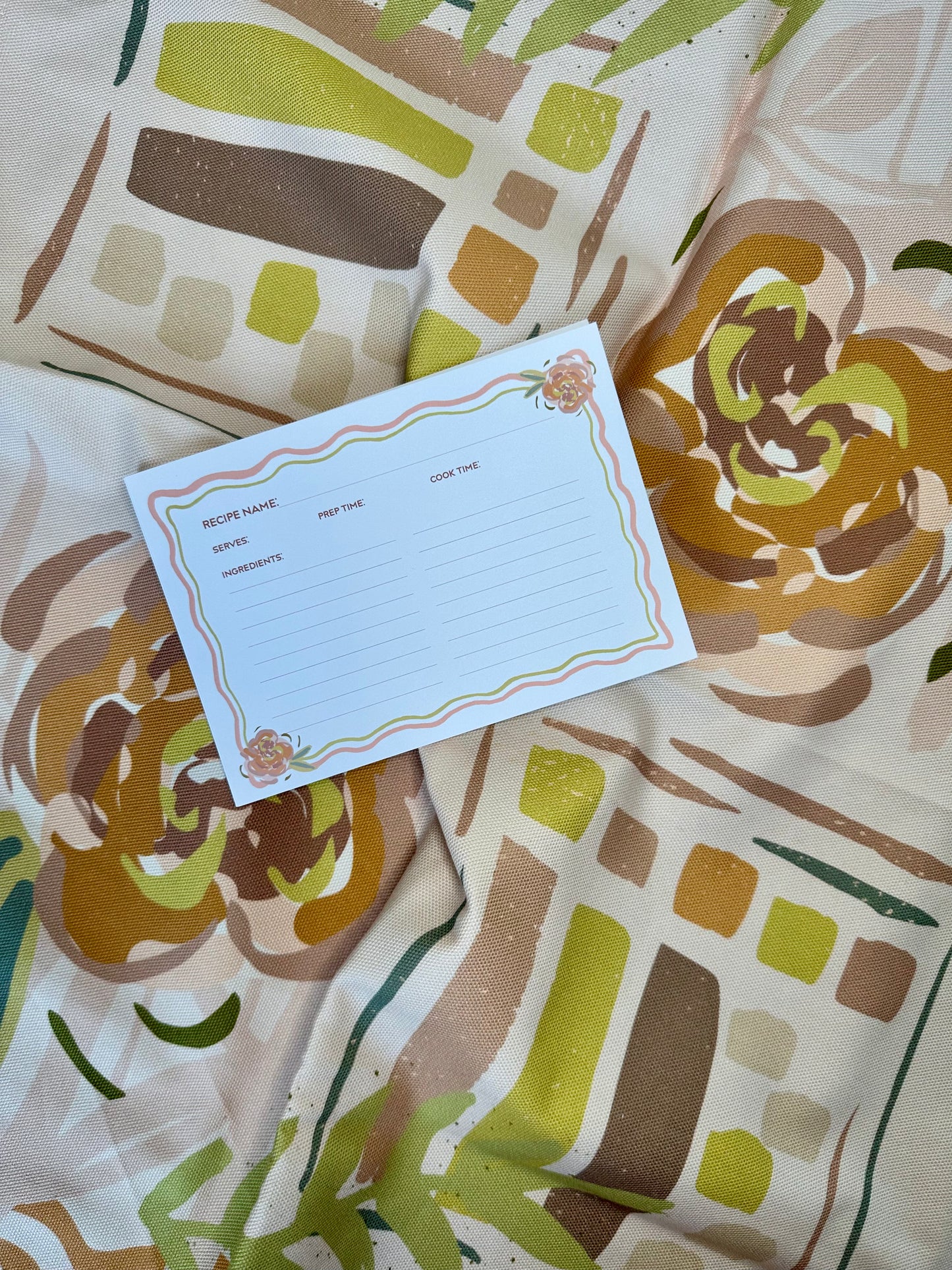 Recipe cards on a Casa Olivia tea towel