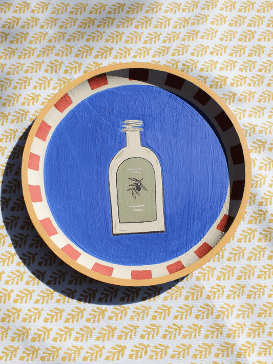 Bottle of Bella Vita, a hand - painted wooden wall plate - Casa Olivia Homeware