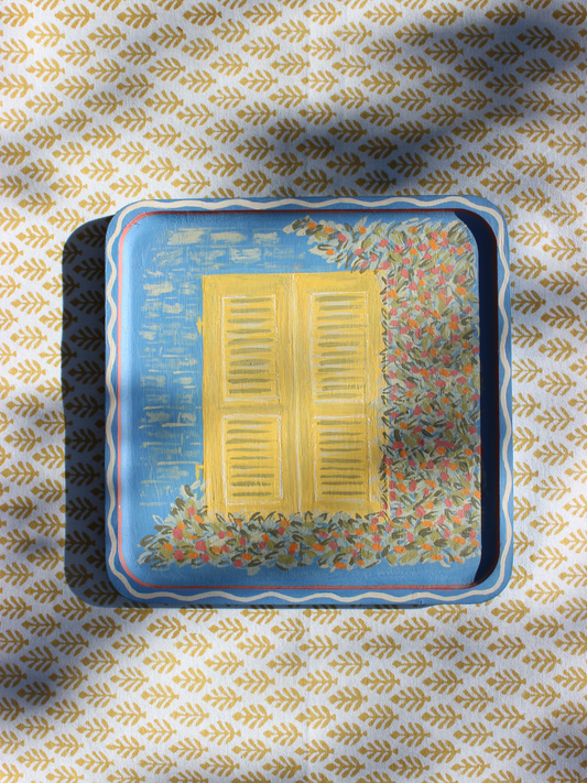 Yellow Shutters, a hand - painted wooden wall plate - Casa Olivia Homeware