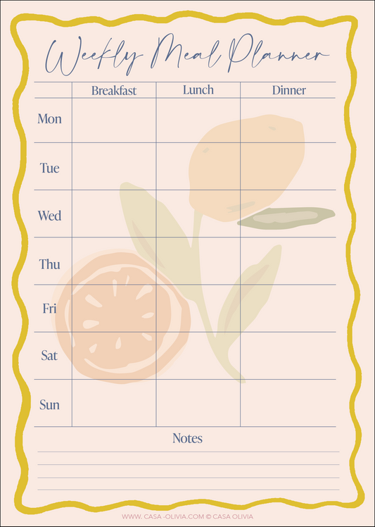 Casa Olivia Weekly Meal Planner Free Printable
